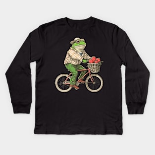 Funny Frog On A Bike Kids Long Sleeve T-Shirt